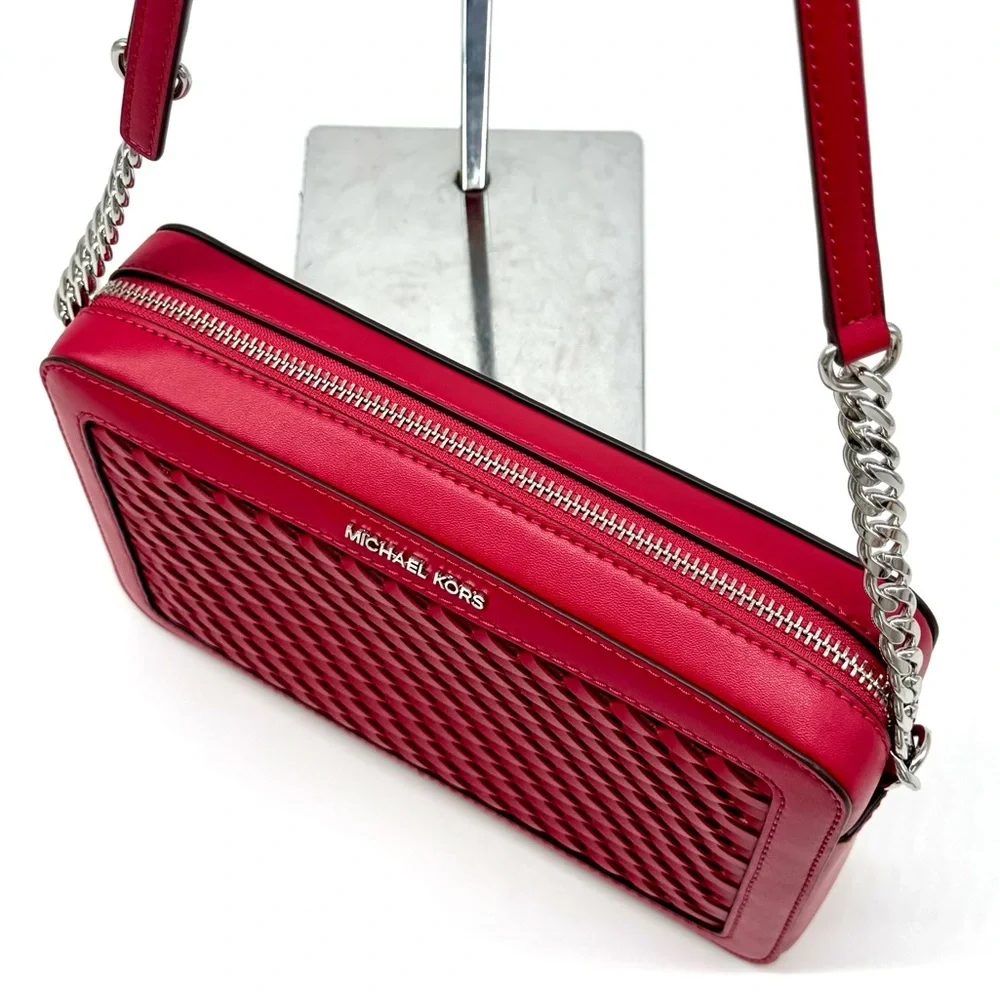 Michael Kors Jet Set Large Woven Crossbody Bag - Dark Raspberry